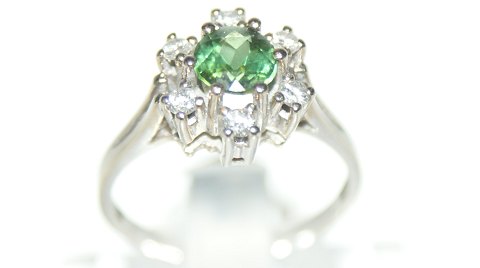 White Gold Ring with Emerald and Diamonds, 14 Carat