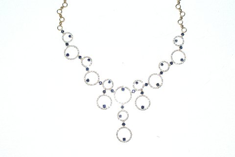 Necklace with blue and white stones, 14 Karat Gold