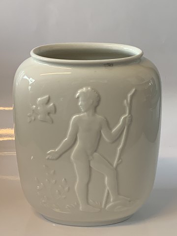 Royal Copenhagen Blanc de Chine vase med nøgen ung pige og dreng Dek nr 4117