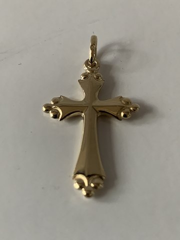 Cross pendant in 14 carats Gold 
Stamp: 585
H. 34.93 X W. 18.89 mm
Thickness. 2.21 mm