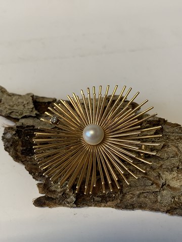 Brooch with a Diamond and a Pearl, 14 carat